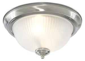 Searchlight 4042 2 Light Flush Ceiling Light With Ribbed Glass In Satin Silver