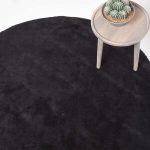 Hand Tufted Plain Cotton Black Large Round Rug, 150 cm Diameter