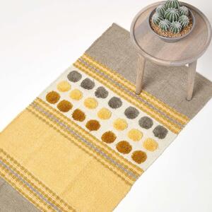 Cotton Chenille Striped Tufted Circle Runner Grey Mustard Yellow 66 x 200cm