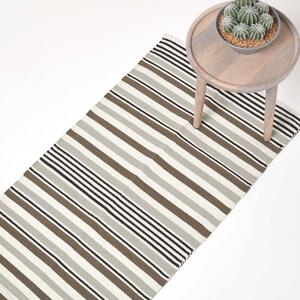 Modern Black Grey Scandinavian Style Striped Cotton Rug, 66 x 200 cm