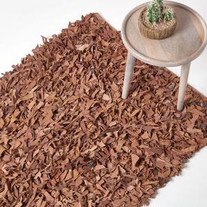 Homescapes Dallas Leather Shaggy Rug Brown, 90 x 150 cm