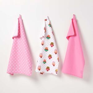 Homescapes Cotton Cupcakes Pink Blue Tea Towels Set Of Three