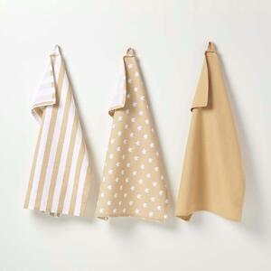 Homescapes Cotton Stars Beige White Tea Towels Set Of Three