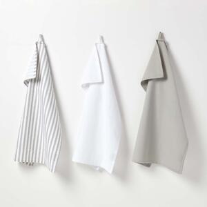 Homescapes Cotton Thin Stripe Grey White Tea Towels Set Of Three