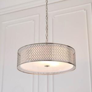 Endon 81969 Cordero 3 Light Ceiling Pendant In Satin Nickel And White Fabric
