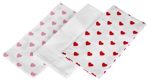 Homescapes Cotton Hearts Red Pink Tea Towels Set Of Three