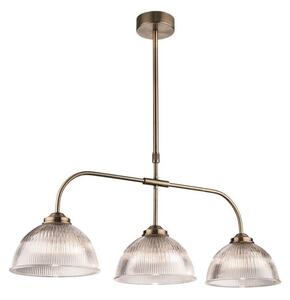 Firstlight 3724AB Ashford 3 Light Linear Ceiling Light In Antique Brass With Ribbed Clear Glass Shades