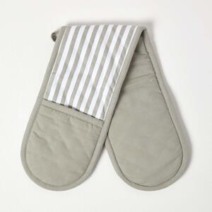 Homescapes Cotton Thin Stripe Grey White Double Oven Glove