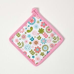 Homescapes Cotton Retro Flower Green Blue Pot Holder