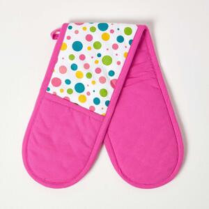 Homescapes Cotton Polka Dot Multi Colour Double Oven Glove