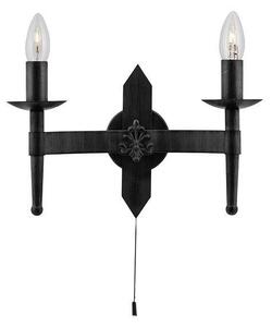 Searchlight 2422-2BK 2 Light Wrought Iron Saxon wall Light with Pull switch