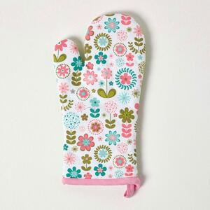 Homescapes Cotton Retro Flower Green Blue Oven Glove