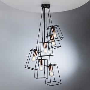 Dar TOW0622 Tower 6 Light Cluster Ceiling Pendant in Matt Black with Copper Lamp Holders
