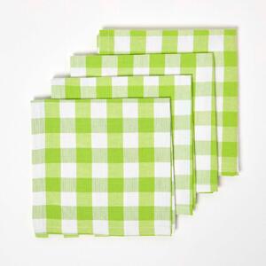 Homescapes Green Block Check Gingham Cotton Fabric 4 Napkins Set