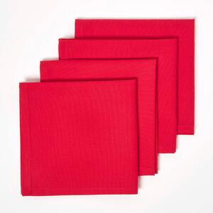 Homescapes Christmas Red Cotton Fabric 4 Napkins Set