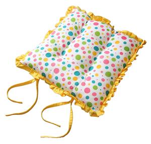 Reversible Yellow Frilled Cushion Seat Pad with Ties Polka Dots Multi