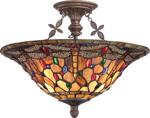 QZ/JDRAGONFLY/SF Semi Flush Ceiling Light In Malaga With Tiffany Glass Shade