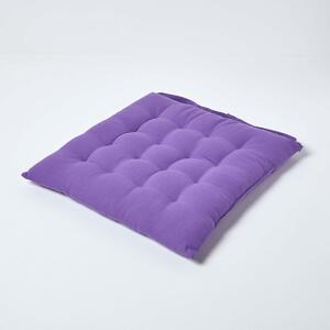 Purple Plain Seat Pad with Button Straps 100% Cotton 40 x 40 cm