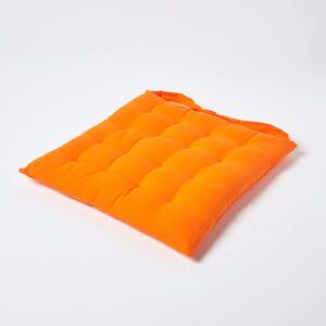 Orange Plain Seat Pad with Button Straps 100% Cotton 40 x 40 cm