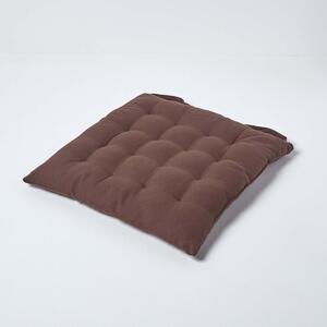 Chocolate Brown Plain Seat Pad with Button Straps Cotton 40 x 40 cm