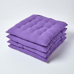 Purple Plain Seat Pad with Straps 100% Cotton 40 x 40 cm, Set of 4