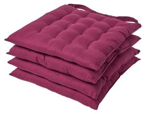 Plum Plain Seat Pad with Straps 100% Cotton 40 x 40 cm, Set of 4