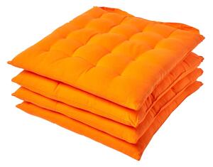 Orange Plain Seat Pad with Straps 100% Cotton 40 x 40 cm, Set of 4