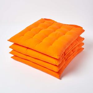 Orange Plain Seat Pad with Straps 100% Cotton 40 x 40 cm, Set of 4