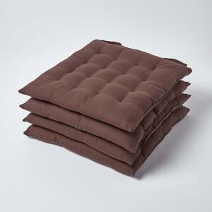 Chocolate Brown Plain Seat Pad with Button Straps 40 x 40 cm, Set of 4