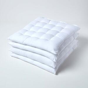 White Plain Seat Pad with Straps 100% Cotton 40 x 40 cm, Set of 4