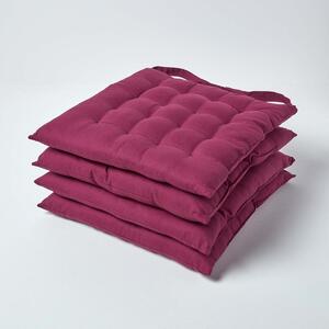 Plum Plain Seat Pad with Straps 100% Cotton 40 x 40 cm, Set of 4