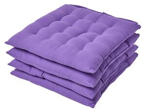 Purple Plain Seat Pad with Straps 100% Cotton 40 x 40 cm, Set of 4