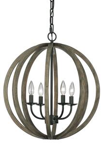 FE-ALLIER-4P-WW Allier 4 Light Oak Wood and Iron Ceiling Pendant