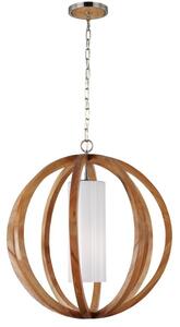 FE/ALLIER/P/L LW Allier 1 Light Wood and Brushed Steel Large Ceiling Pendant