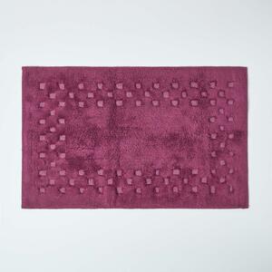 Homescapes Aubergine Purple 100% Cotton Bath Mat with Embossed Check Border, 45 x 75 cm, Luxuriously Soft and Super Absorbent, Non-Slip Latex Reverse