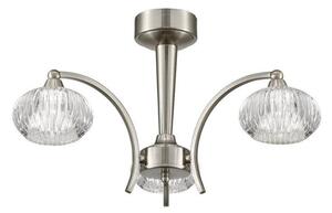 Franklite FL2335/3 Modern 3 Light Ceiling Light In Satin Nickel With Clear Ribbed Glass Shades