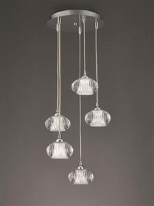 F2344/5 Lizzy 5 Light Ceiling Pendant In Chrome With Clear Modern Effect Glass Shades