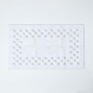 Homescapes Cotton Check Border White Bath Mat