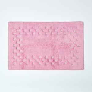 Homescapes Cotton Check Border Pink Bath Mat