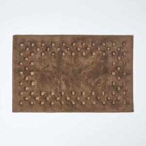 Homescapes Cotton Check Border Chocolate Bath Mat