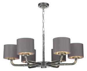 David Hunt Lighting SLO0667-37-SI Sloane 6 Light Dual Mount Pendant In Pewter With Silk Shades