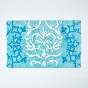 Homescapes Blue and White Damask 100% Cotton Bath Mat, 50 x 80 cm, Luxuriously Soft and Super Absorbent, Non-Slip Latex Reverse, Eco Friendly