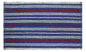 Handloomed Striped Cotton Blue and Red Bath Mat