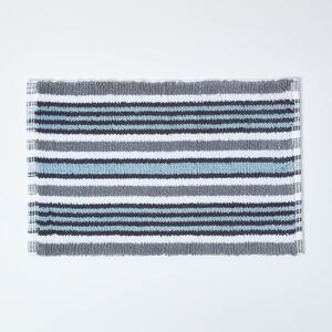 Homescapes Handloomed Black Striped 100% Cotton Bath Mat, 40 x 60 cm, Machine Washable, Super Absorbent, Non-Slip Reverse, OEKO-TEX® certified