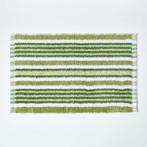 Homescapes Handloomed Striped Cotton Bath Mat Green