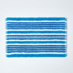 Homescapes Handloomed Striped Cotton Bath Mat Blue