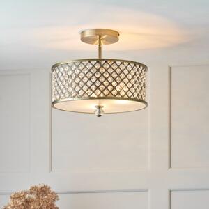 Endon 70558 Hudson 3 Light Semi Flush Ceiling Light In Antique Brass With Clear Crystal Glass