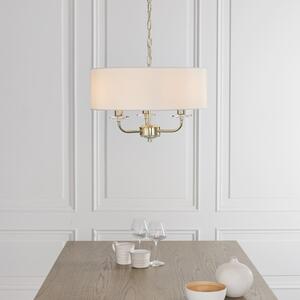 Endon 70560 Nixon 3 Light Ceiling Light In Brass With Crystal And Vintage White Faux Silk Shade
