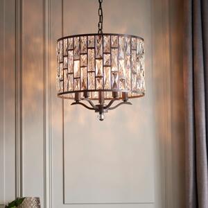 5 Light Ceiling Pendant In Dark Bronze And Crystal Glass
