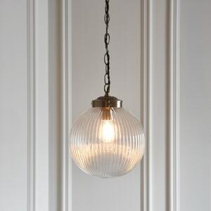 Endon 71123 Brydon 1 Light Ceiling Pendant In Clear Ribbed Glass And Antique Brass - Diameter: 250mm